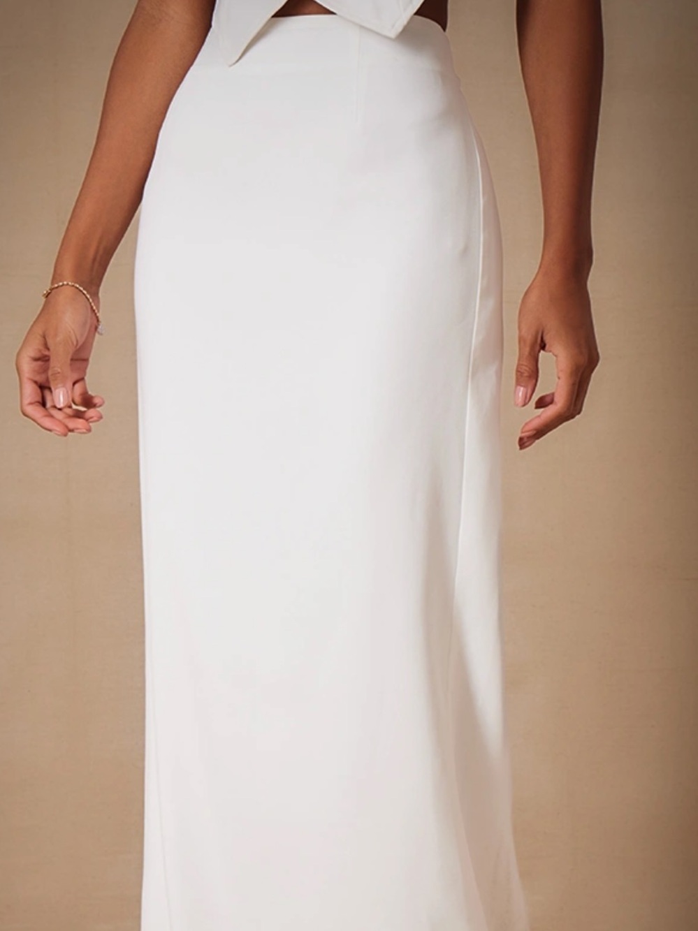 NWT PrettyLittleThing White Woven Detail Button-Back Maxi Skirt - Picture 2 of 11
